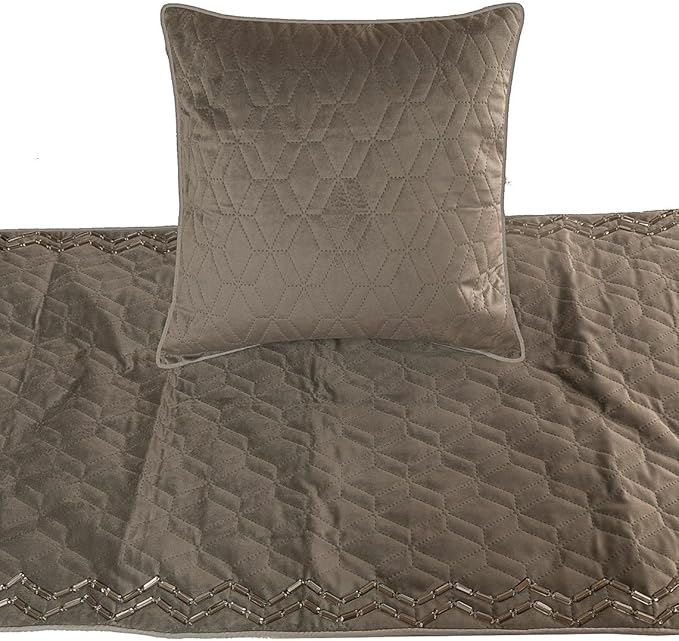 The HomeCentric King Queen Twin Gray Handmade CA King 86"x18" Bed Runner with 2 Pillow Cover, Quilted & Crystals Bed Scarf on Velvet Fabric - Grey Diamond Symphony