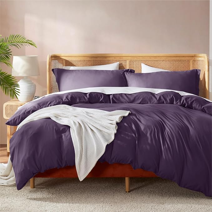 Nestl Queen Duvet Cover Set with Comforter Insert - Purple 4 Piece 90x90 Duvet Cover & 2 Pillow Shams with White Quilted Down Alternative Comforter, Ultra Soft, All Season
