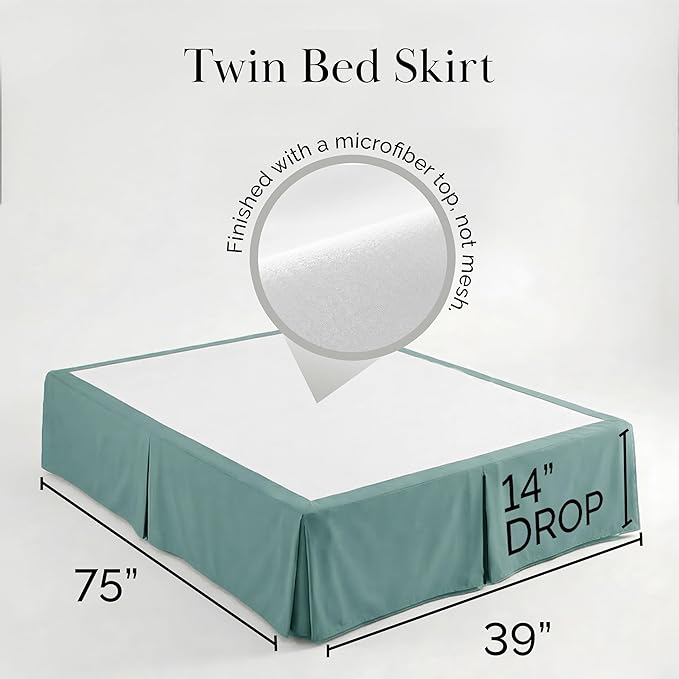 Southshore Fine Living, Inc. Twin Bed Skirt 14 Inch Drop - Pleated Dust Ruffle, Blue Bed Skirt Twin Size - Durable Microfiber, Fade Resistant, for College Dorm Room or Kids Room - Steel Blue (Teal)