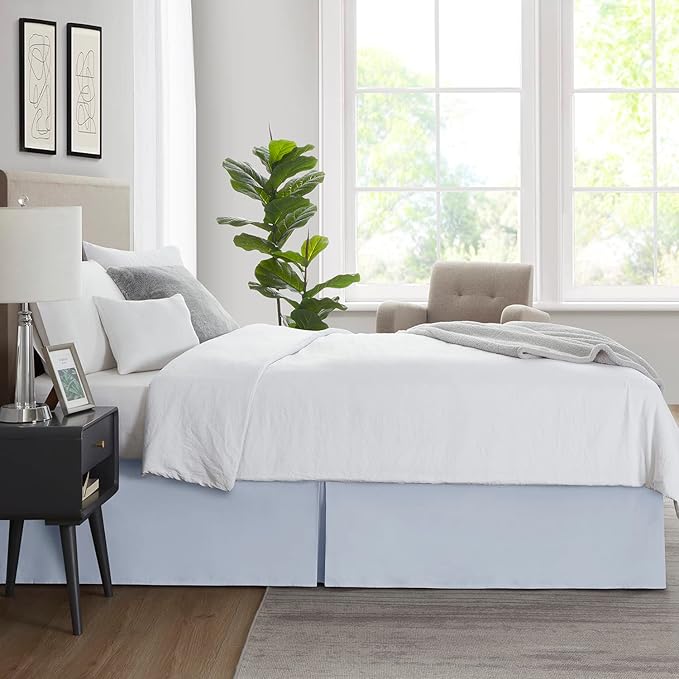 Nestl Ice Blue Twin Bed Skirt - Twin Size Bed Skirt 14 Inch Drop - Brushed Microfiber Bed Skirts - Hotel Quality Pleated Bed Skirt - Shrinkage & Fade Resistant