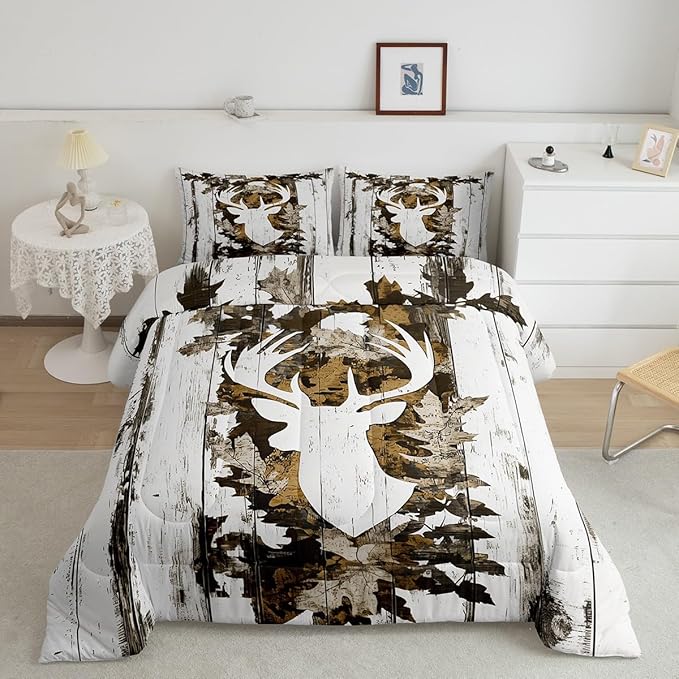 Feelyou Camo Deer Comforter Set Toddler Size Deer Antlers Army Camouflage Bedding Set Boys Girls Hunting Comforter Set Animal Duvet Insert Bed Set 2Pcs