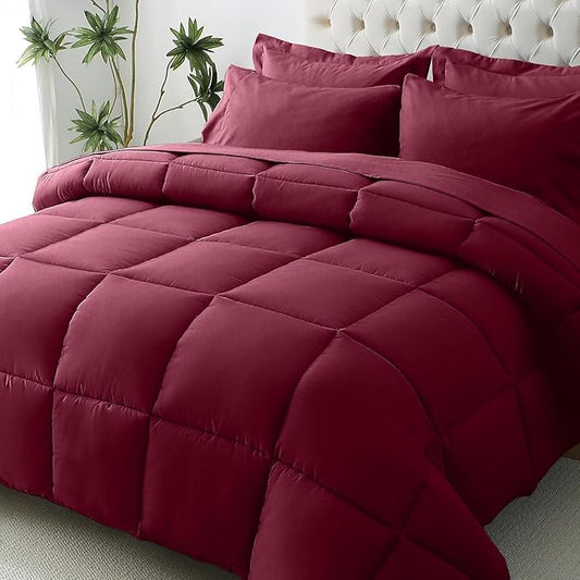 JOLLYVOGUE Twin Comforter Set, Ultra-Soft Bed in a Bag Twin Size 5 Pieces, Oeko-TEX Certified Bedding Set with Down Alternative Comforter, Sheets, Pillowcases & Shams, Burgundy