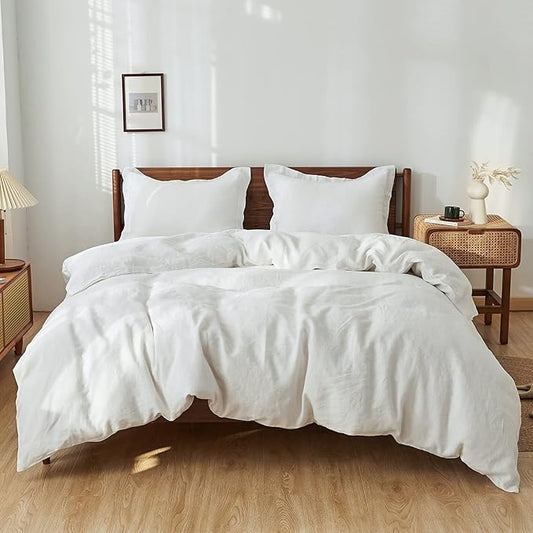 Simple&Opulence 100% Linen Duvet Cover Set, Natural French Flax White Duvet Cover Twin Size, Breathable Soft Comfy Linen Bedding Comforter Cover with 1 Pillowcase(White, 68"x86")
