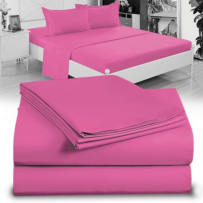 DESTINY CRESCENT BEDDING Full XL 100% Microfiber Double Brushed Pink Sheet Set - Extra-Soft, Breathable & Wrinkle-Free - 15" Deep Pockets, 54" x 80" - Ideal for Extra Long Full Beds - 4PC Set