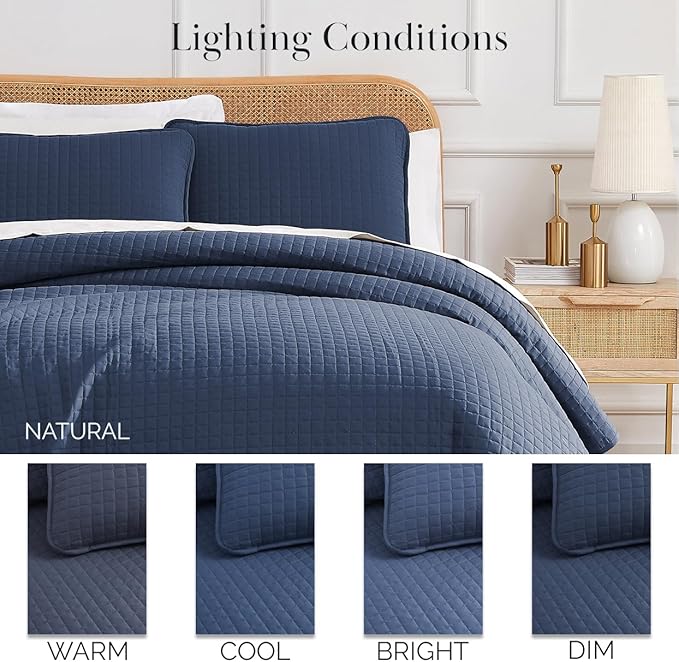 Southshore Fine Living, Inc. Lightweight Quilt King Size Bedding Set, Lightweight, Pet Hair Resistant Bedding, California/King Size Lightweight Quilt Coverlet Set w/2 Shams, Dark Blue