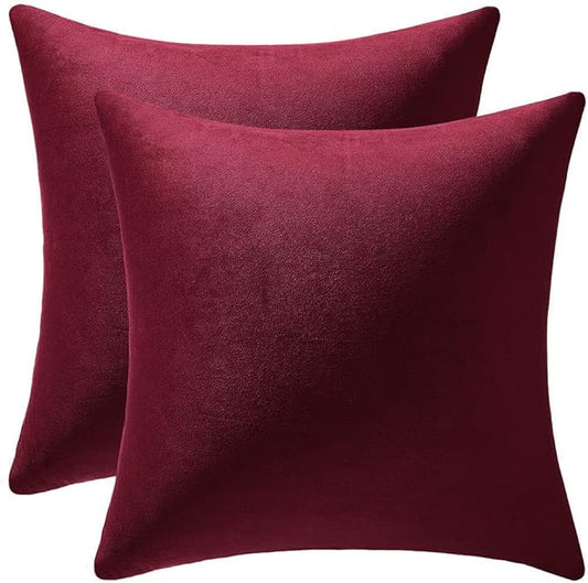 Throw Pillow Covers 22x22 Burgundy: Pack of 2 Cozy Soft Velvet Square Modern Luxury Decorative Throw Pillow Cases for Christmas Sofa Couch Living Room Bed Home Decor