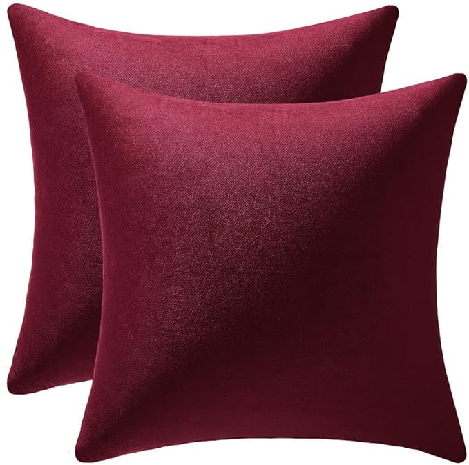 Euro Sham Covers 24x24 Burgundy: Pack of 2 Cozy Soft Velvet Square Modern Luxury Decorative Throw Pillow Cases for Christmas Sofa Couch Living Room Bed Home Decor