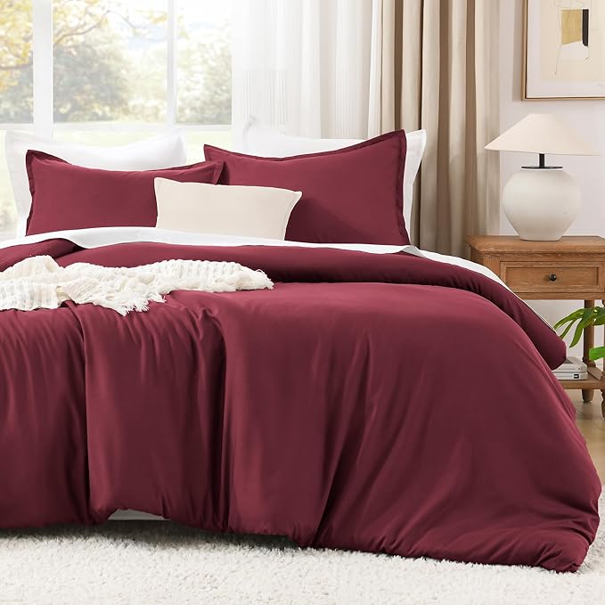 Litanika Burgundy Red Comforter Set California King Size, 3 Pieces Cal King Lightweight Solid Bedding Comforter Set, All Season Fluffy Bed Set (104x96In Comforter & 2 Pillowcases)