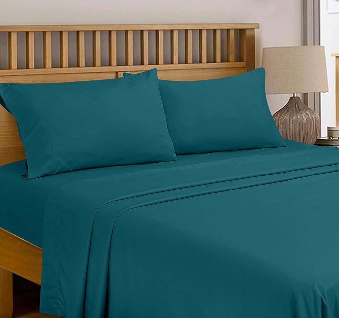 Royale Linens 300 Thread Count 100% Long Staple Combed Cotton Flat Sheet - Super Soft - Top Sheets - California King Flat Sheet Sold Separately - Breathable, Cool & Crisp Sheets Only (Cal King, Teal)