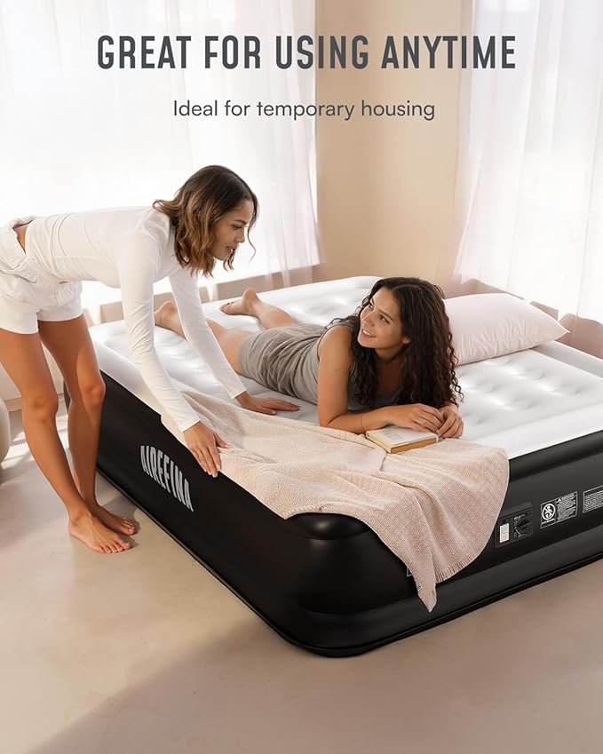 Airefina Air Mattress Queen with Built in Pump, 18 Raised Comfort Blow Up Mattress with Carrying Bag, Portable Inflatable Mattress for Guest Home, Air Bed Colchones Inflables 750 Lbs Max, 80*60*18 in