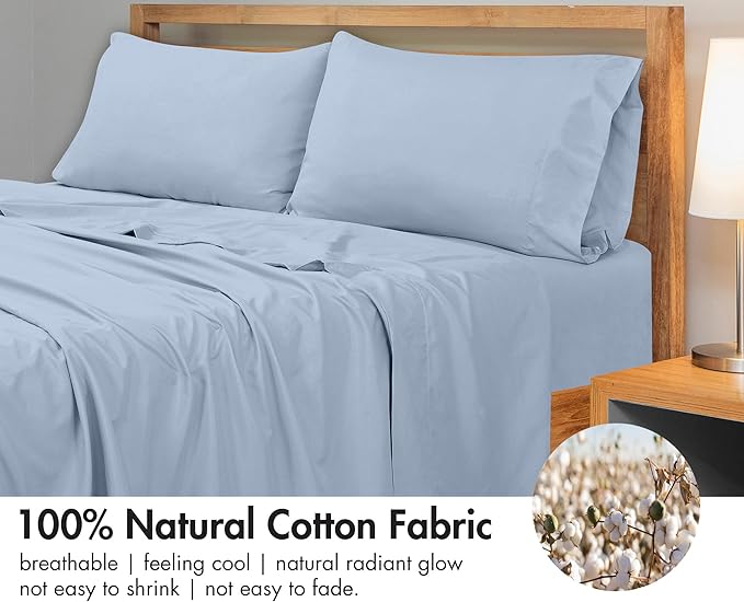 Royale Linens 300 Thread Count 100% Long Staple Combed Cotton Flat Sheet - Super Soft - Top Sheets - Cal King Flat Sheet Sold Separately - Breathable, Cool & Crisp Sheets Only (Cal King, Lake Blue)