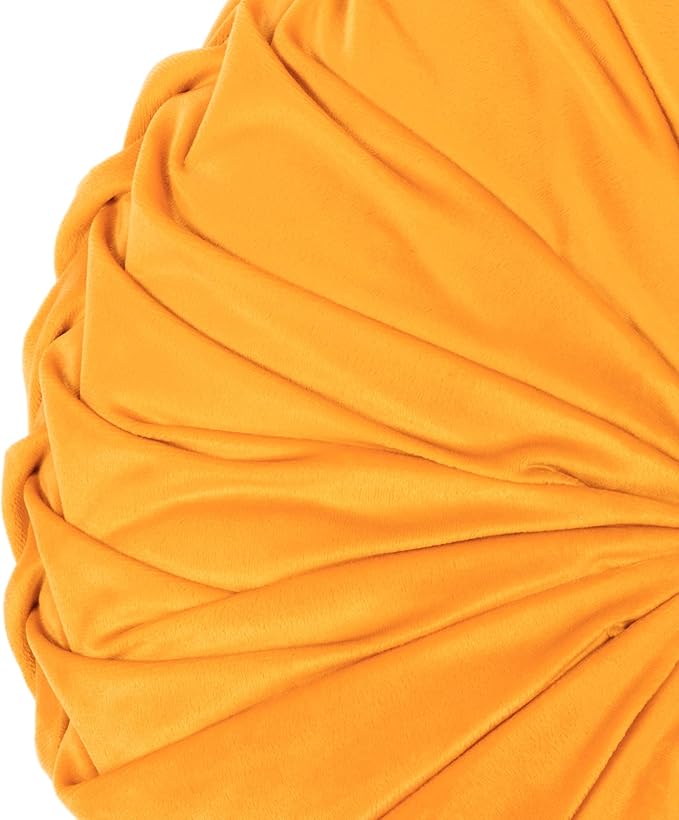 Lush Decor Round Pleated Soft Velvet Decorative Throw Pillow, 1 Count, 15" Diameter, Yellow - Plush Round Pillow, Seat Cushion, Decorative Pillows For Bed, Couch, Or Chair