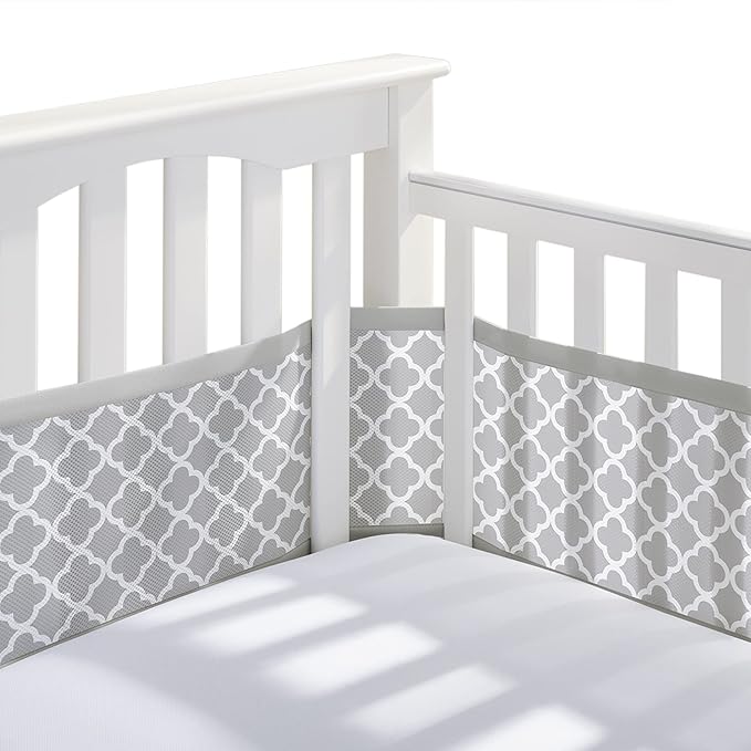 BreathableBaby Breathable Mesh Liner for Full-Size Cribs, Classic 3mm Mesh, Gray Clover (Size 4FS Covers 3 or 4 Sides)
