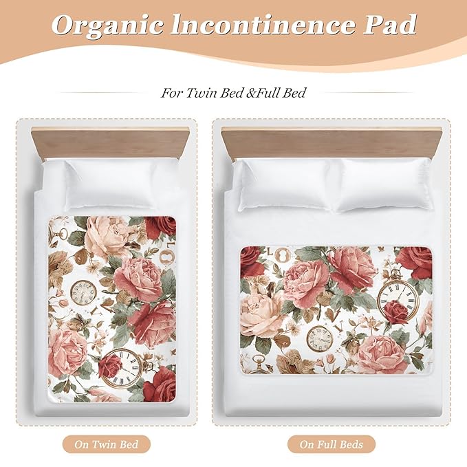 Waterproof Bed Pad Reusable Changing Pad Toddler Mattress Protector Large Pee Pad Baby Diaper Pad Soft Washable Liner Valentine Clockwork Rose Pink