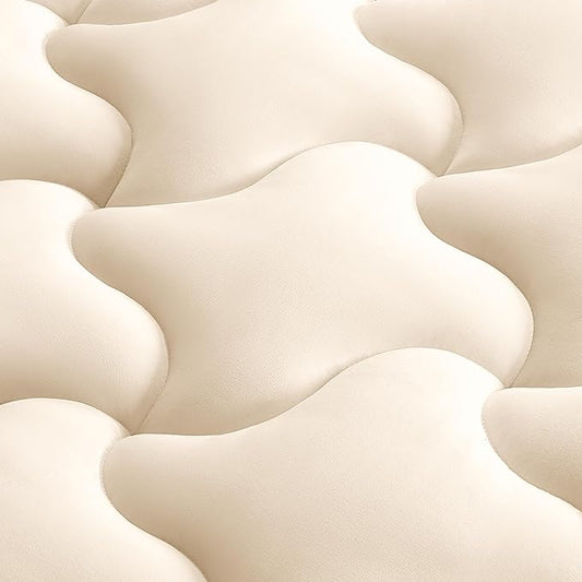 SLEEP ZONE Mattress Pad Queen, Double Bed Mattress Topper for Bedroom, Breathable Mattress Protector, Cooling Mattress Cover with Deep Pocket, Comfortable & Soft (Beige, Queen)