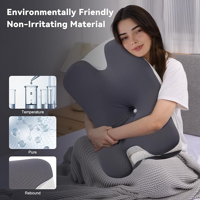 Cervical Cooling Ergonomic Pillow, Adjustable Ergonomic Memory Foam, Cervical Support & Relieves Neck and Shoulder Pain, Orthopedic Pillow for All Sleep Positions