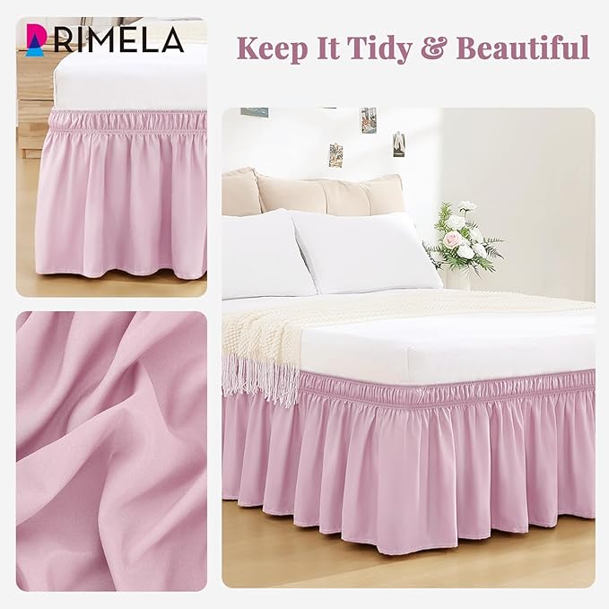 RIMELA Baby Purple Skirt Queen Size 15 Inch Drop, Elastic Bed Skirting for Bed Base and Frame, Bedding Dust Ruffle Easy to Install, Lightweight Wrap Around Adjustable Bedskirt