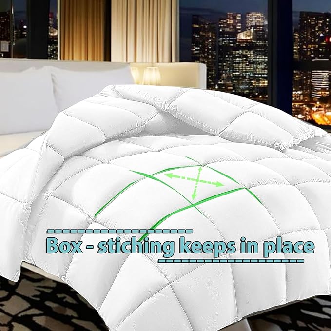 Luxury All-Season King Size 1-Piece Comforter - White Solid Pima Cotton Quilted Duvet Insert, 500 GSM, 800 TC, Ultra Fluffy with Corner Tabs