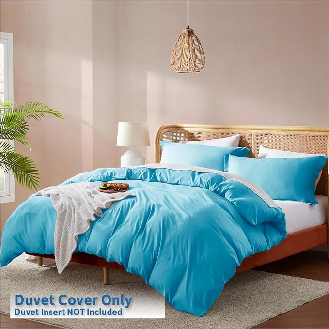 Nestl Bright Blue Duvet Cover Queen Size - Soft Double Brushed Queen Duvet Cover Set, 3 Piece, with Button Closure, 1 Duvet Cover 90x90 inches and 2 Pillow Shams