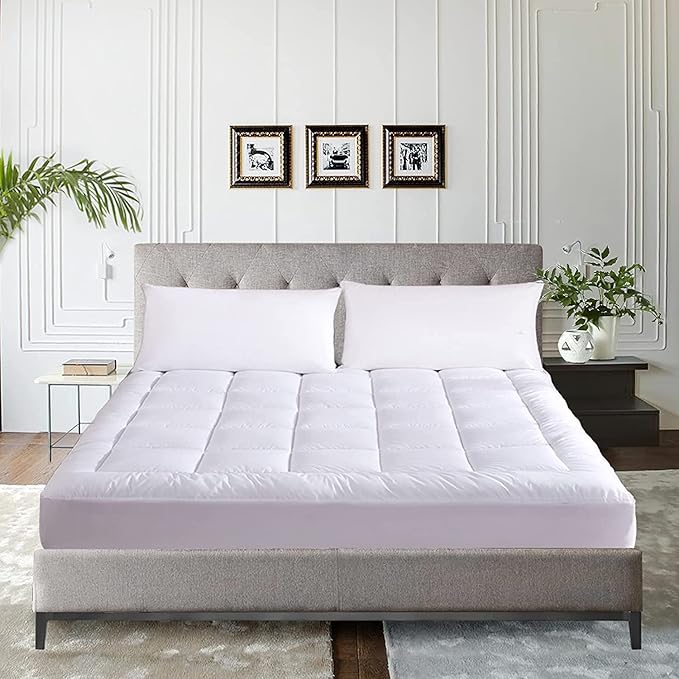 WhatsBedding Waterproof Mattress Pad Cal-King Size Cotton Top Down Alternative Filling Pillowtop Mattress Topper Cover-Fitted Quilted (Waterproof Cal-King)