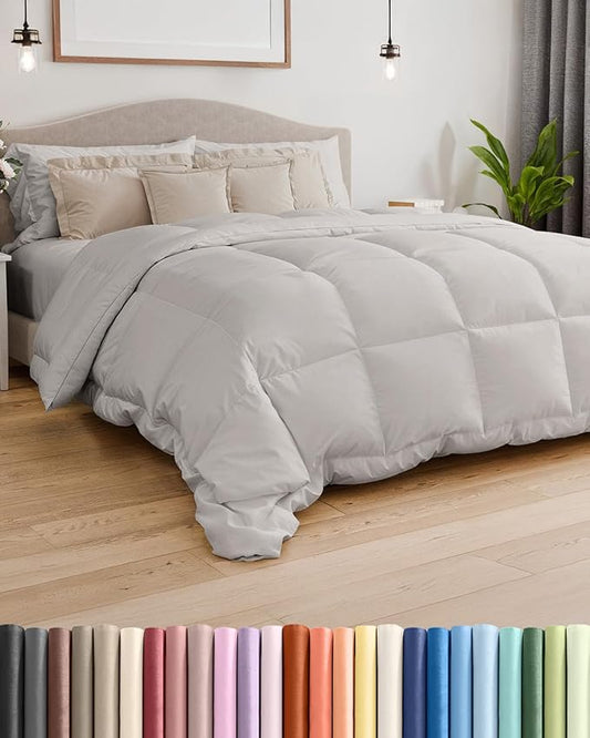 Full Size, Light Gray Alternative Down Comforter - Warm, Lightweight, Luxury and Breathable Hotel Quality Bedding Set - All Season Fluffy and Cozy Oversized Cooling Microfiber Duvet Insert Comforter