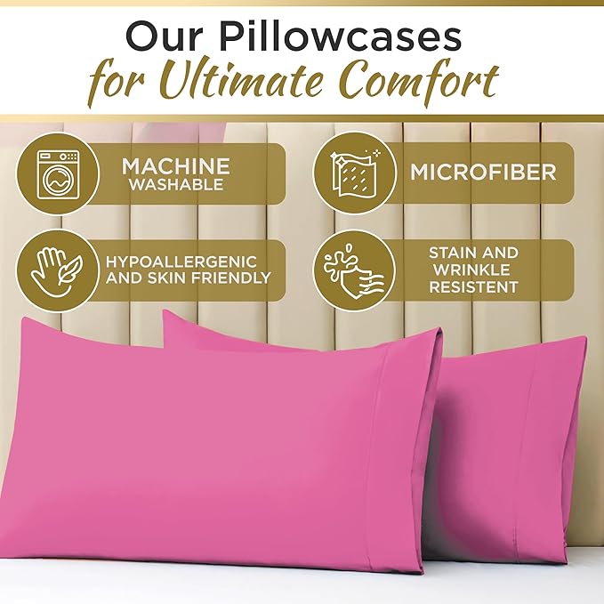 Twin XL 100% Microfiber Double Brushed Sheet Set - Extra-Soft & Wrinkle-Free - 15" Deep Pockets, 39" x 80" - Ideal for Dorms, Hospitals & Split King Beds - 3 PC Set (Twin XL, Hot Pink)