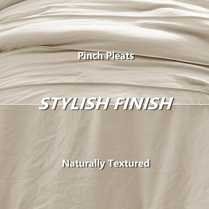 CozyLux King Size Comforter Set Beige, 7 Pieces Soft Pinch Pleat Bed in a Bag King Comforter Set with Sheets, Boho Bed Set with Down Alternative Comforter, Sheets, Pillowcases & Shams