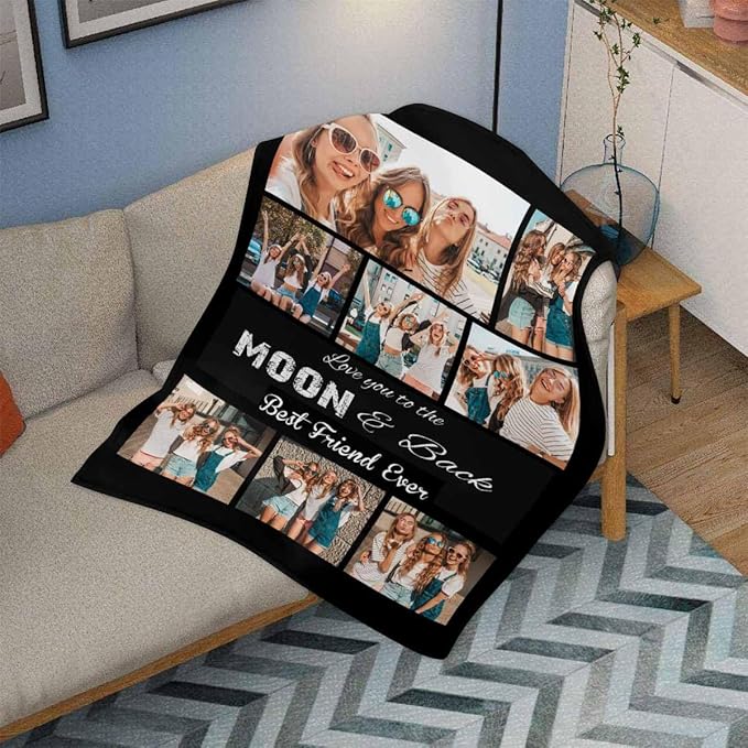 Custom Picture Blankets - 8 Photos Customize Best Friend Forever Blanket for Women Gifts