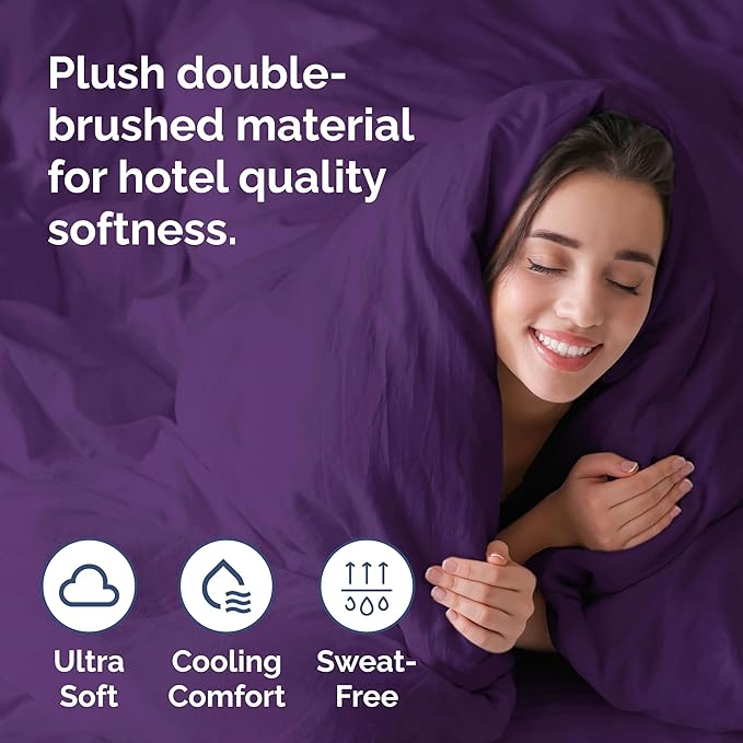 Duvet Cover Twin/Twin XL Size - Extra Soft Twin/Twin XL Size Duvet Cover - Lightweight & Breathable & Fade Free with Zipper Closures and Ties - 68" x 90" Inches - (Purple) Comforter Not Included