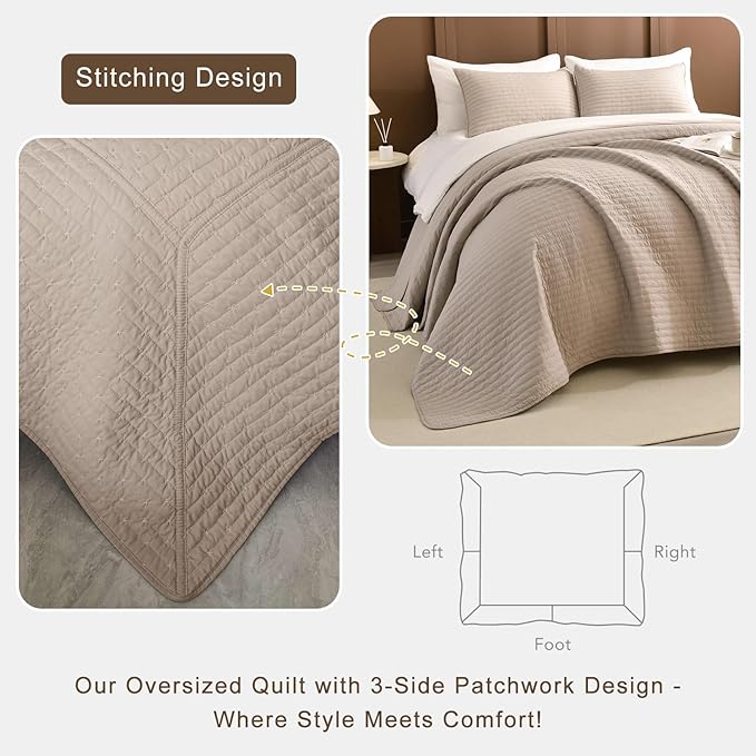 Lady Ann Cal King Bedspreads Set 118“x106”, Linen Feel King Size Quilt Set for Bed, Lightweight & Soft Farmhouse Coverlet All Season Quilted Bedding Sets 3Pcs (1 Soft Quilt and 2 Pillowshams)
