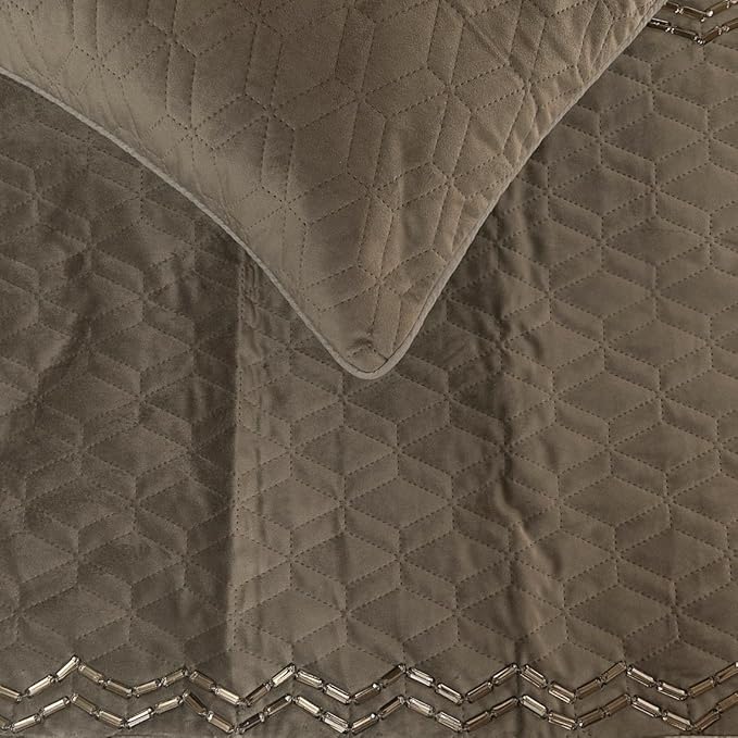 The HomeCentric King Queen Twin Gray Handmade King 90"x18" Bed Runner Without Pillow Cover, Quilted & Crystals Bed Scarf on Velvet Fabric - Grey Diamond Symphony