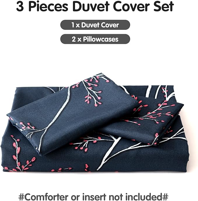 Lekesky Reversible Duvet Cover King Size, Starry Sky Blue Branch Comforter Cover King 3pcs Microfiber Botanical Bedding Set with Zipper Closure Corner Ties