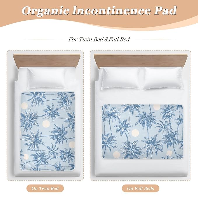 Waterproof Bed Pad Reusable Changing Pad Toddler Mattress Protector Large Pee Pad Baby Diaper Pad Soft Washable Liner Light Blue Palm Trees and Sun