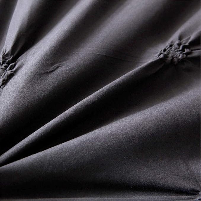 Feelyou Pinch Pleated Duvet Cover with Zipper Closure Pintuck Comforter Cover Set Twin Size Luxurious Pintuck Tufted Bedding Set Solid Black Microfiber Bedspread Cover with 1 Pillow Shams Soft