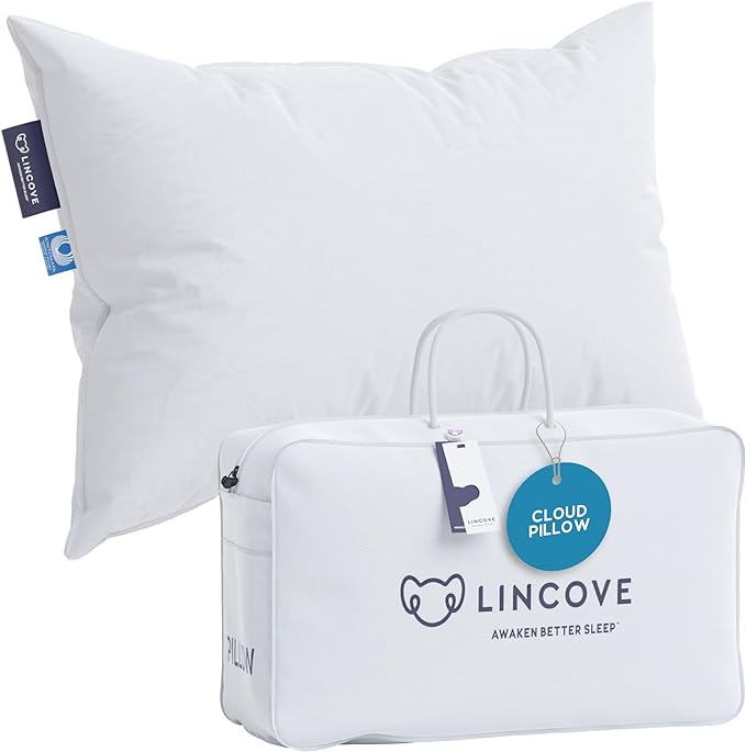 Lincove Cloud Natural Canadian Down Pillow, White Luxury Sleeping Pillow - 625 Fill Power, 500 Thread Count Cotton Shell, Made in Canada, King - Medium, 1 Pack