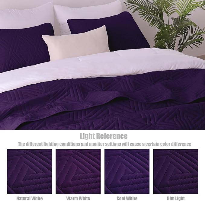 Whale Flotilla Soft Twin Size Quilt Set for All Seasons, 2-Piece Ultrasonic Geometric Quilts Bedding Set, Lightweight Reversible Bedspread, Coverlet, Bed Cover with Pillow Sham, Purple
