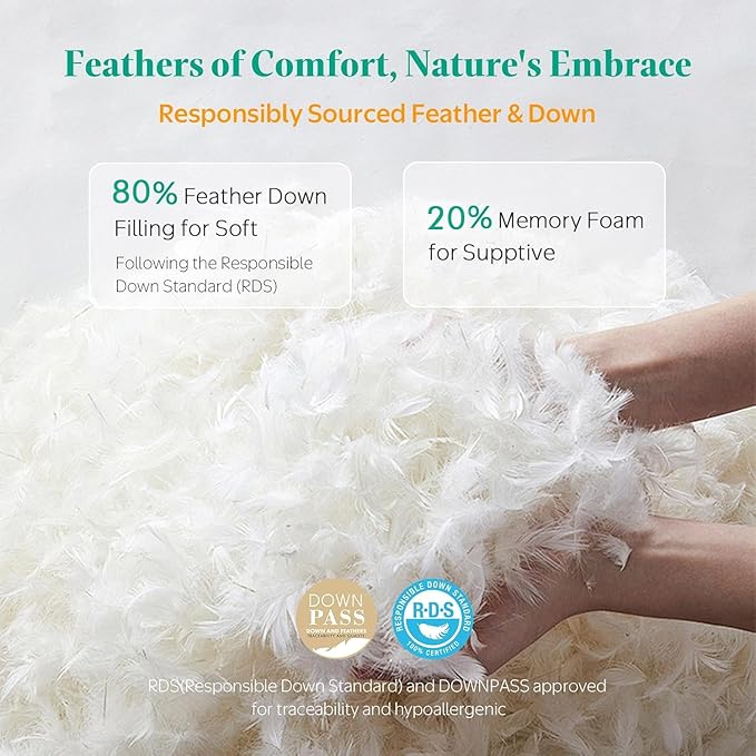 APSMILE Down Feather Throw Pillow Inserts, 16x16 Pillows Set of 2 with Organic Cotton Cover, Soft Square Decorative Pillows for Couch Living Room, Sofa, and Bed