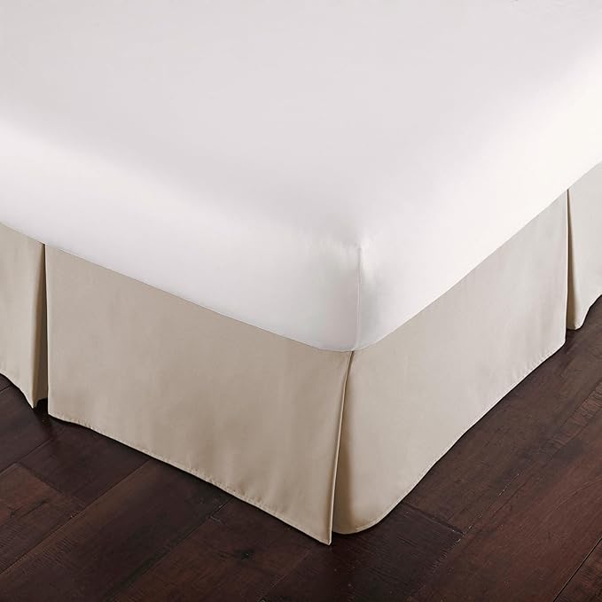 Southshore Fine Living, Inc. Pleated Full Bed Skirt 14 Inch Drop - Pet Hair Resistant Dust Ruffle for Full Size Bed - Bone Colored Dust Ruffle, Easy Care Microfiber, Hide Under-Bed Storage - Bone