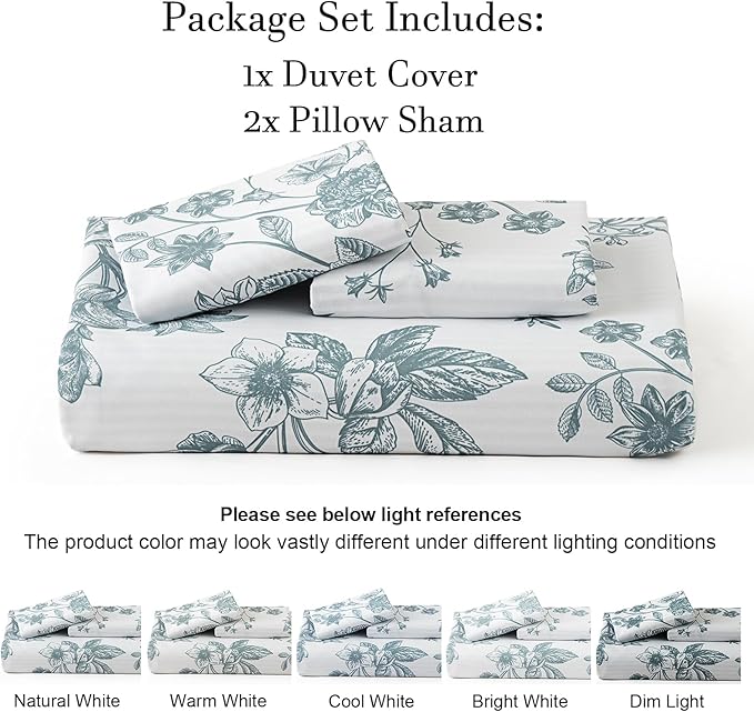 PHF Ultra Soft Floral Duvet Cover Queen Size, Printed Bedding Set 3 Pieces, Comfy Farmhouse Pattern Duvet Cover Set with 2 Pillow Shams, Zipper Closure and 8 Ties, 90"x90", Flower-Blue