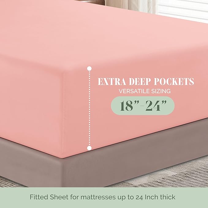 Elegant Comfort Luxurious 1500 Premium Hotel Quality Microfiber 4-Piece Sheet Set, 18-24 Inches Deep - Extra Deep Pocket Sheets - Ultra Soft 4PC Deep Pocket Sheets, Twin/Twin XL, Dusty Rose