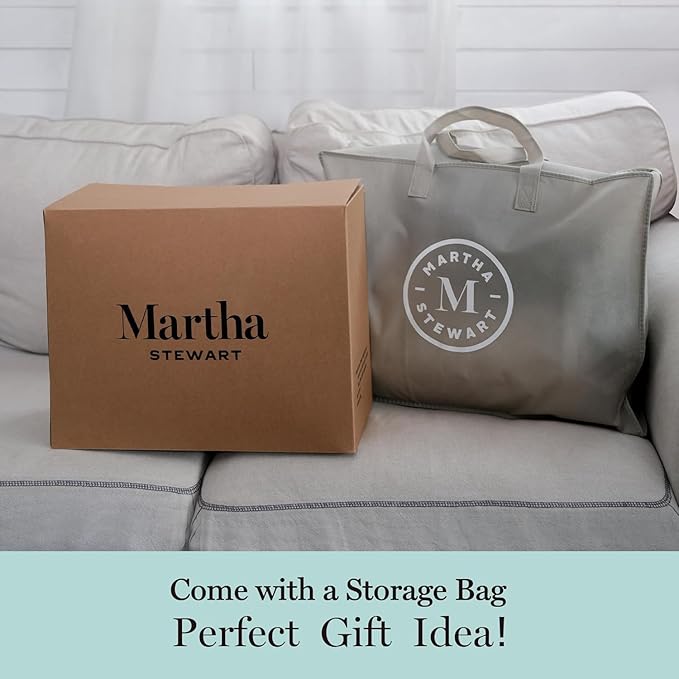Martha Stewart Extra Warmth White Goose Feather Down Fiber Comforter-King Size Duvet Insert, Noiseless Fabric with 84oz Filled Luxury Cloud Fluffy Bed Comforter with 8 Corner Loops, White 106x90inch
