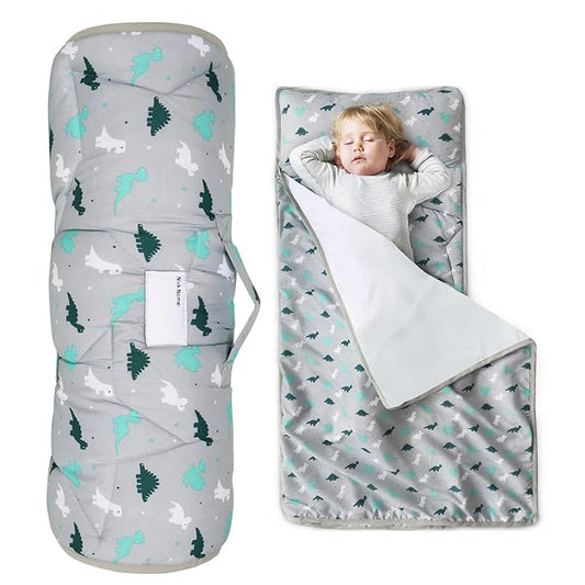 Toddler Nap Mat with Blanket 50" x 21" x 1.5", Nap Mat for Boys Girls Super Soft and Cozy, Kids Sleeping Bag for Preschool, Daycare, Toddler Sleeping Bag, Gray