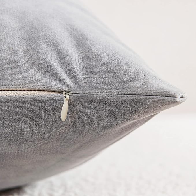 Euro Sham Covers 26x26 Light-Grey: Pack of 2 Cozy Soft Velvet Square Modern Luxury Decorative Throw Pillow Cases for Sofa Couch Living Room Bed Home Decor