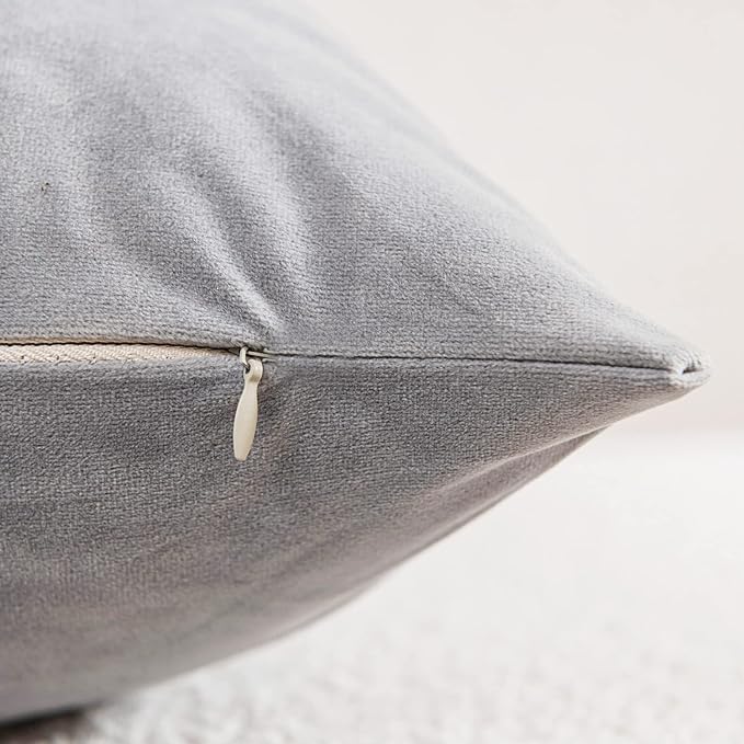 Throw Pillow Covers 22x22 Light-Grey: Pack of 2 Cozy Soft Velvet Square Modern Luxury Decorative Throw Pillow Cases for Sofa Couch Living Room Bed Home Decor