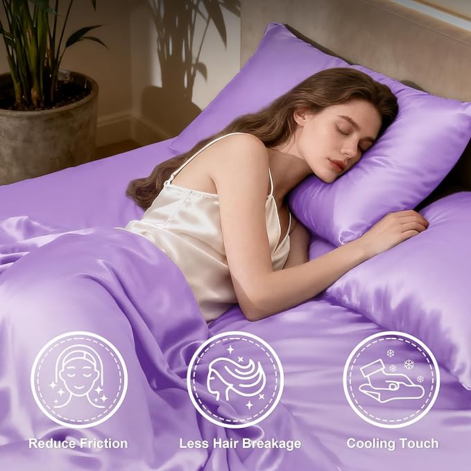 Love's cabin Twin XL Satin Sheet Sets - 3 Piece Lavender Silky Bed Sheets with Deep Pockets, Luxury Silk Feel Satin Sheet Set Twin XL (1 Flat Sheet,1 Fitted Sheet,1 Pillow case)