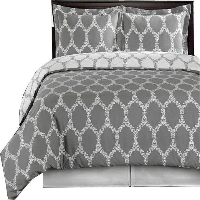 Royal Hotel Bedding Gray and White Brooksfield 4 Piece Full/Queen Comforter Set 100% Cotton 300 Thread Count
