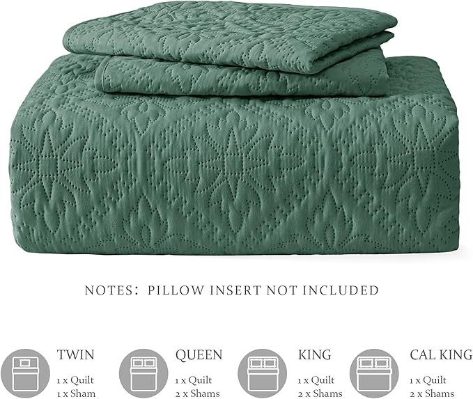 Exclusivo Mezcla Twin Quilt Bedding Set, Lightweight Soft Bedspreads Coverlets with 1 Pillow Sham, Modern Green Quilts Twin XL Size for All Seasons