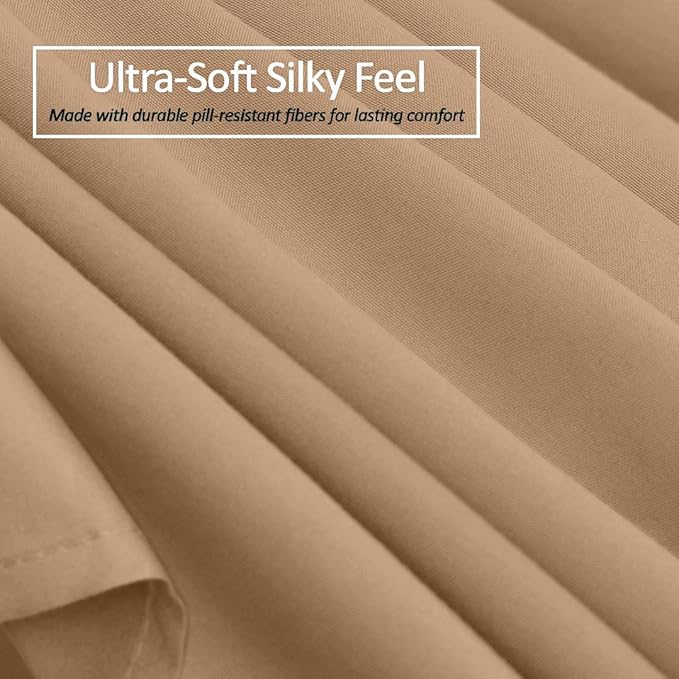 Bed Skirt - 25 Inch Fall Tailored Drop Pleated Dust Ruffle, 100% Egyptian Cotton - Solid Pattern and Color { Full , Solid , Light Brown}