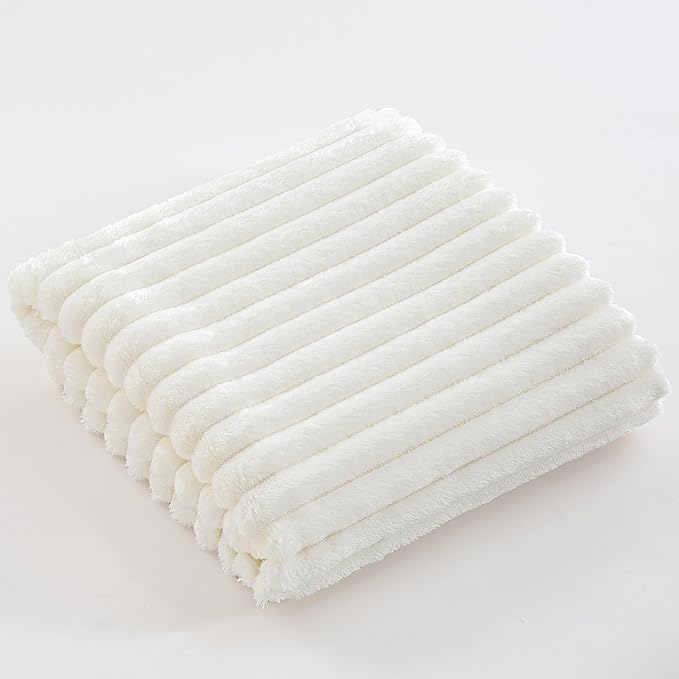 BEDELITE Baby Blankets for Boys Girls 30"x 40" - 3D Ribbed Jacquard Cute Fuzzy Fleece Blanket, Warm and Breathable Soft Cozy Infant Toddler Blanket for Newborn All Seasons Suitable, White