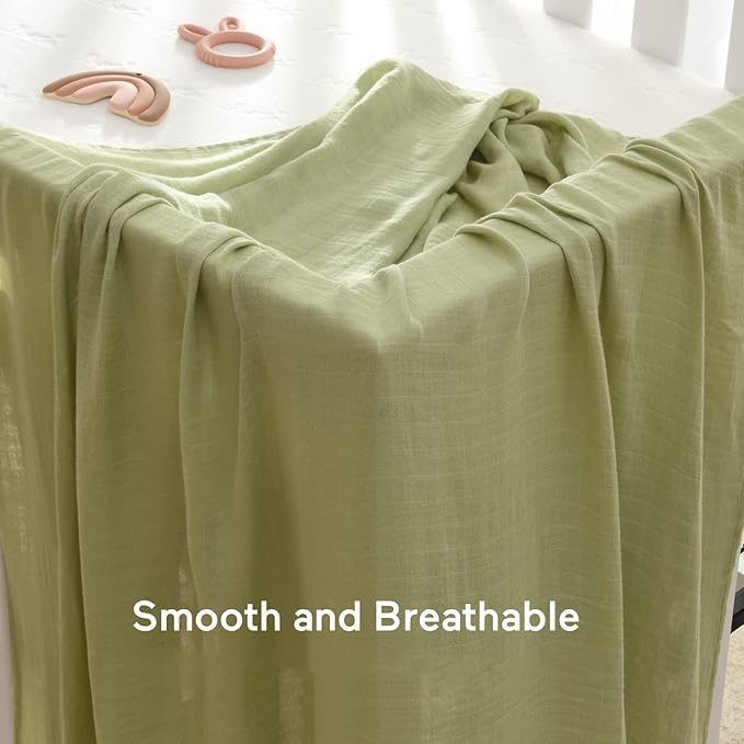 Momcozy Muslin Swaddle Blankets, 4 Pack Ultra Soft Neutral Matching Baby Swaddle Blanket, Breathable Skin Friendly, Large 47 x 47 Inch Swaddling Receiving Blanket for Boy Girl, Light Green